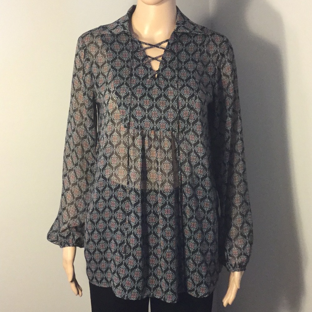 WESSIMO Sheer Black, Blue & red long-slv TOP/TUNIC